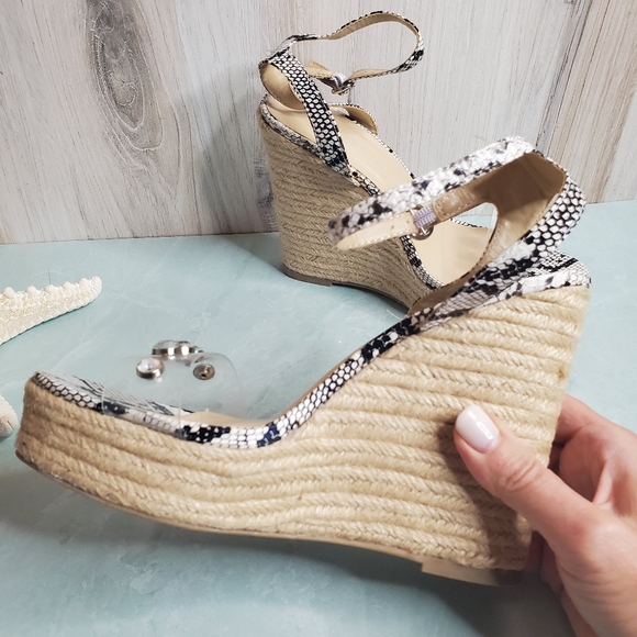 NEW Black White Snake Print Espadrille Wed… - Picture 5 of 10